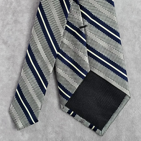 Enro Gray Silver Blue Stripe Repp Executive Geometric Silk Neck Tie Men's - Picture 6 of 6